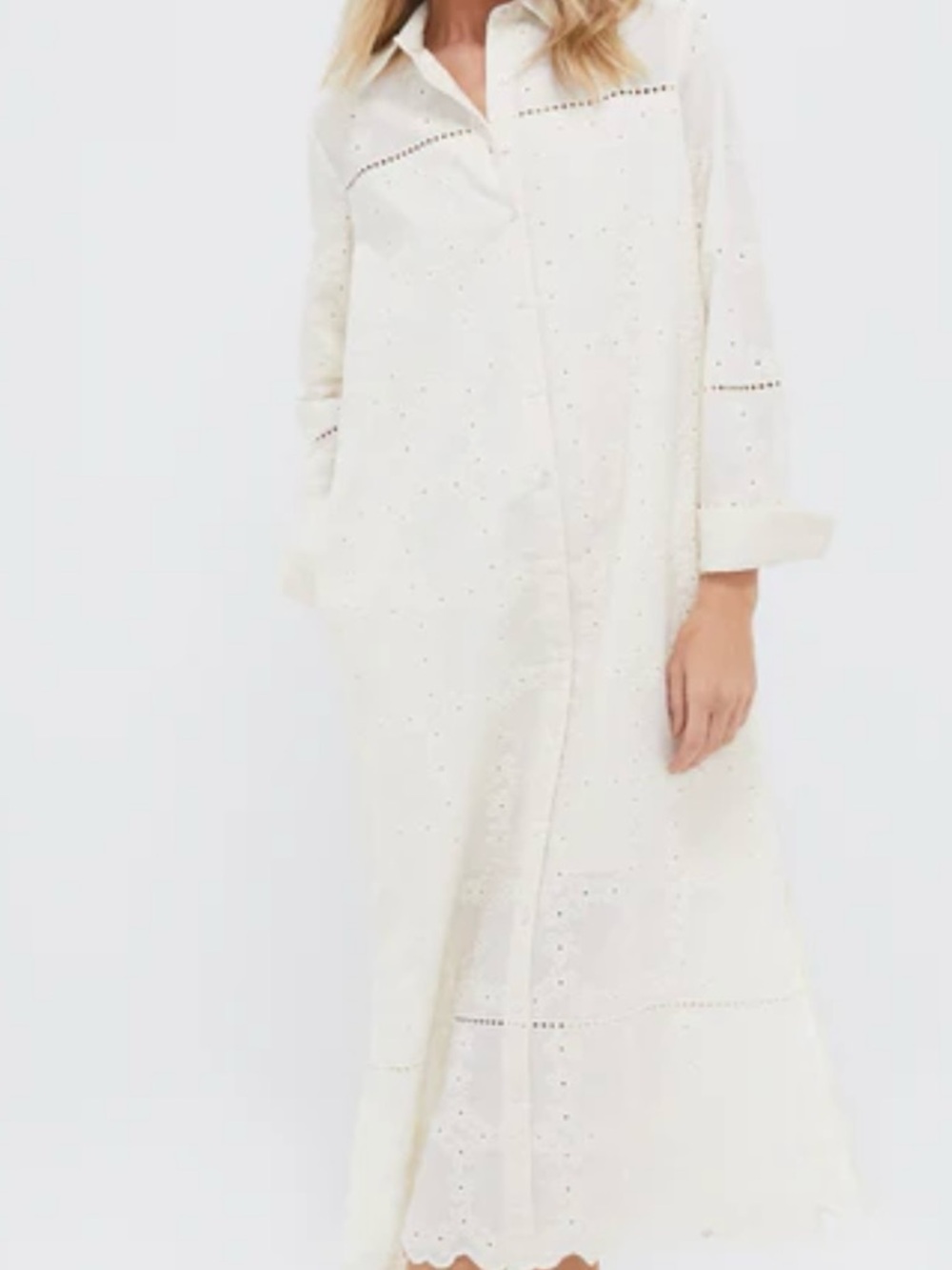 Pomander Place Cream Eyelet Button-Up Shirt Dress